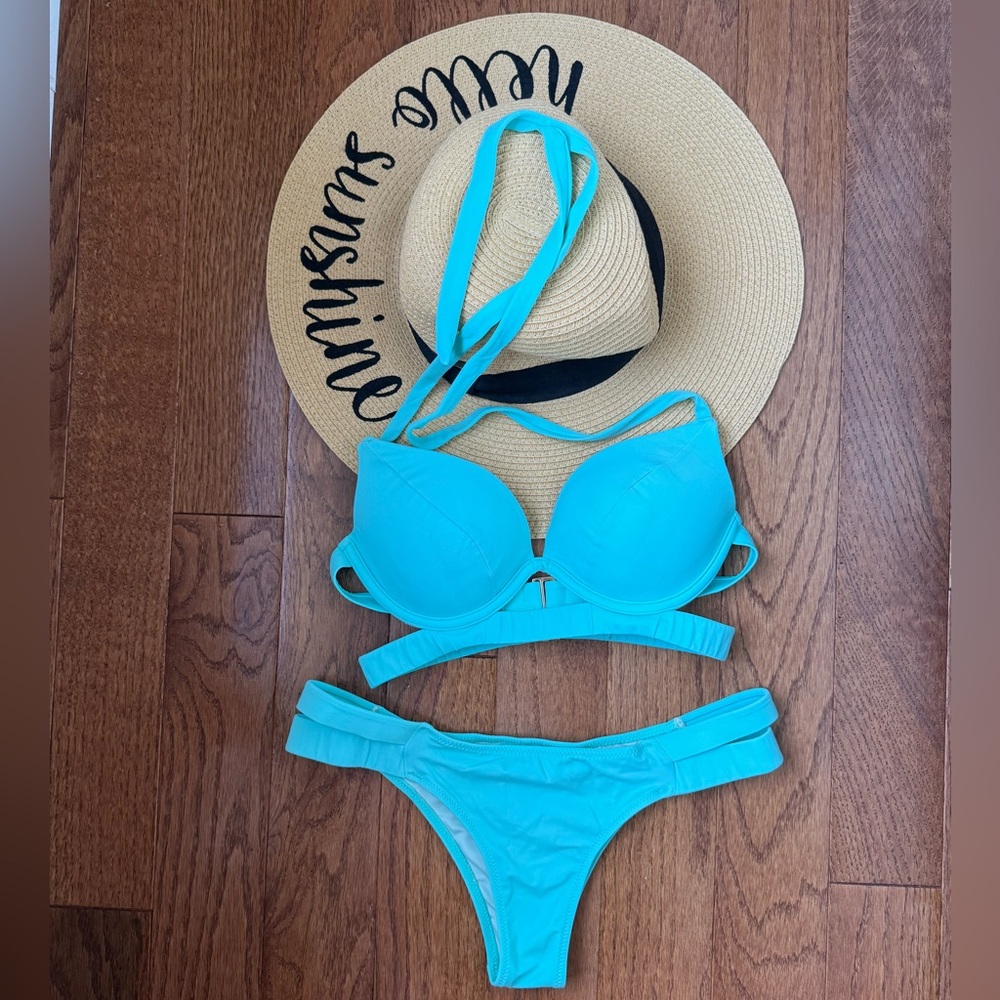Rare Victoria's Secret Aqua Hottie Push Up Bikini Top and Matching Itsy Bottoms - Picture 3 of 10